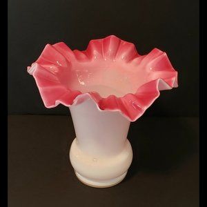 Czech Hand Blown Art Glass Vase w/ Crimped Edge